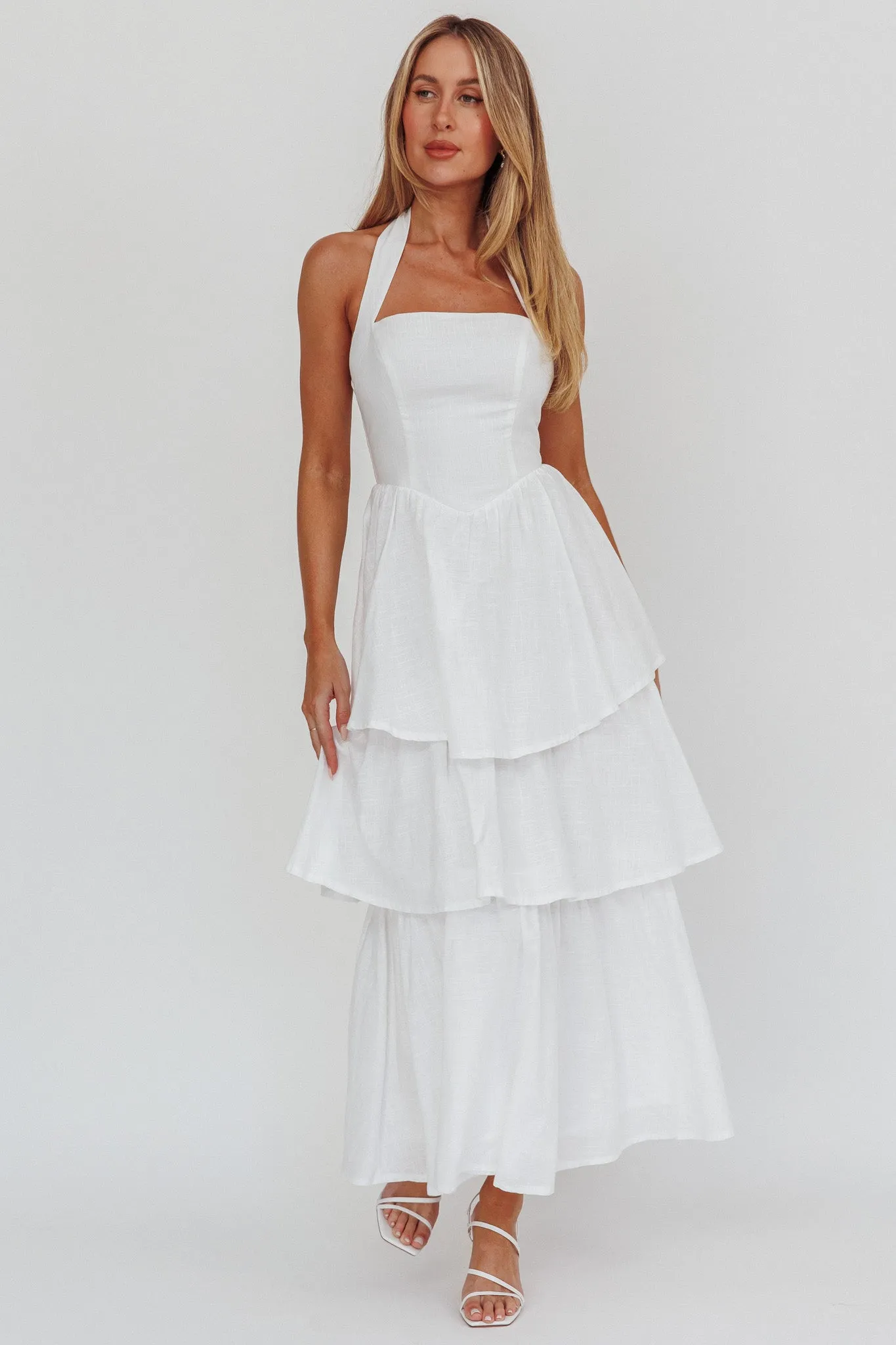 Shaya Tiered Ruffle Maxi Dress White