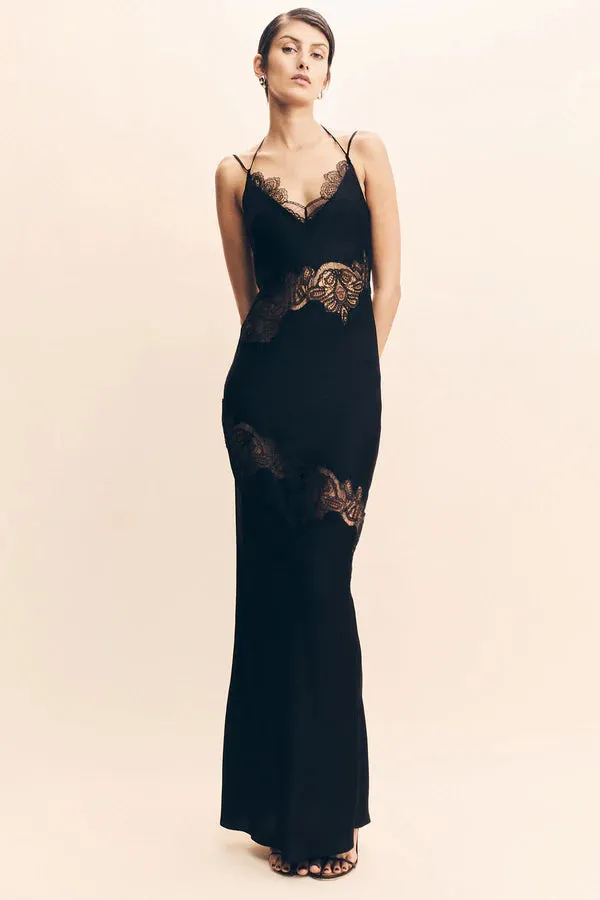 SHONA JOY - Jamila Lace Panelled Maxi Dress Black