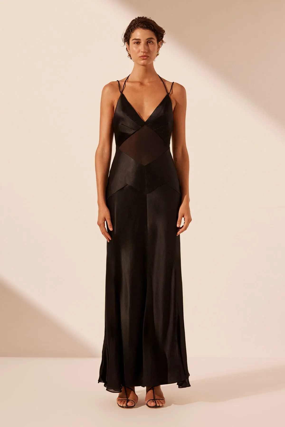 SHONA JOY - Moraya Plunged Godet Maxi Dress - Black