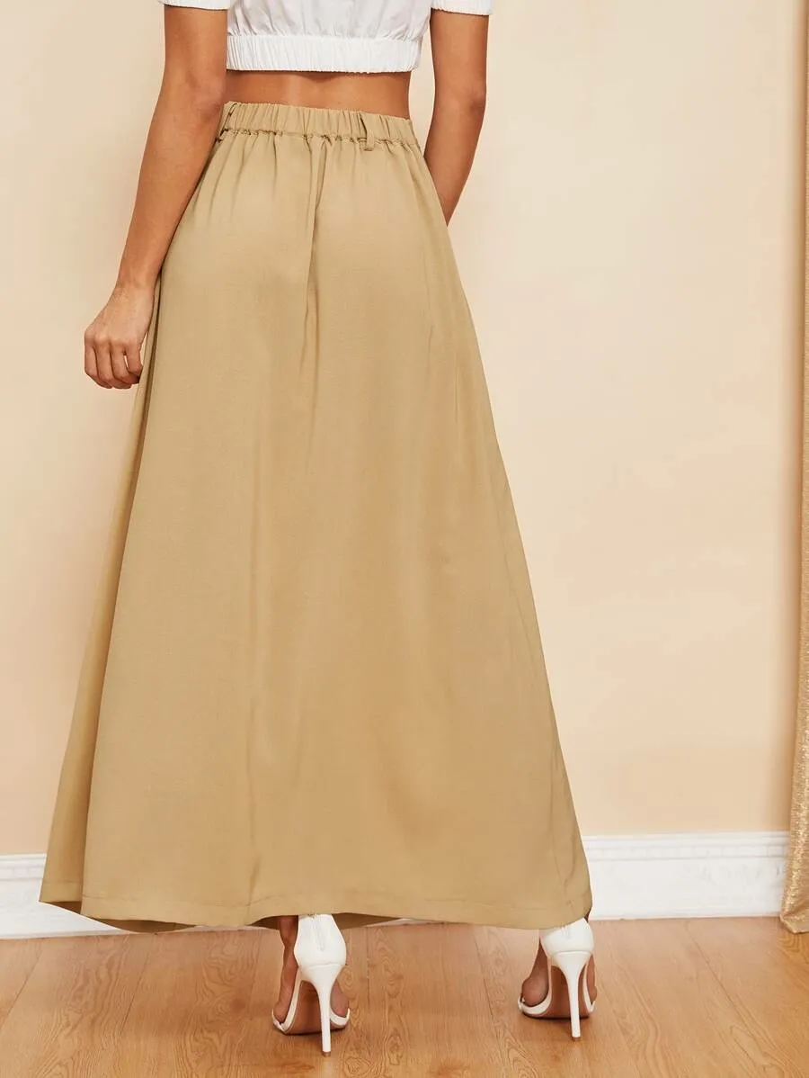 Single Breasted Maxi Solid Skirt