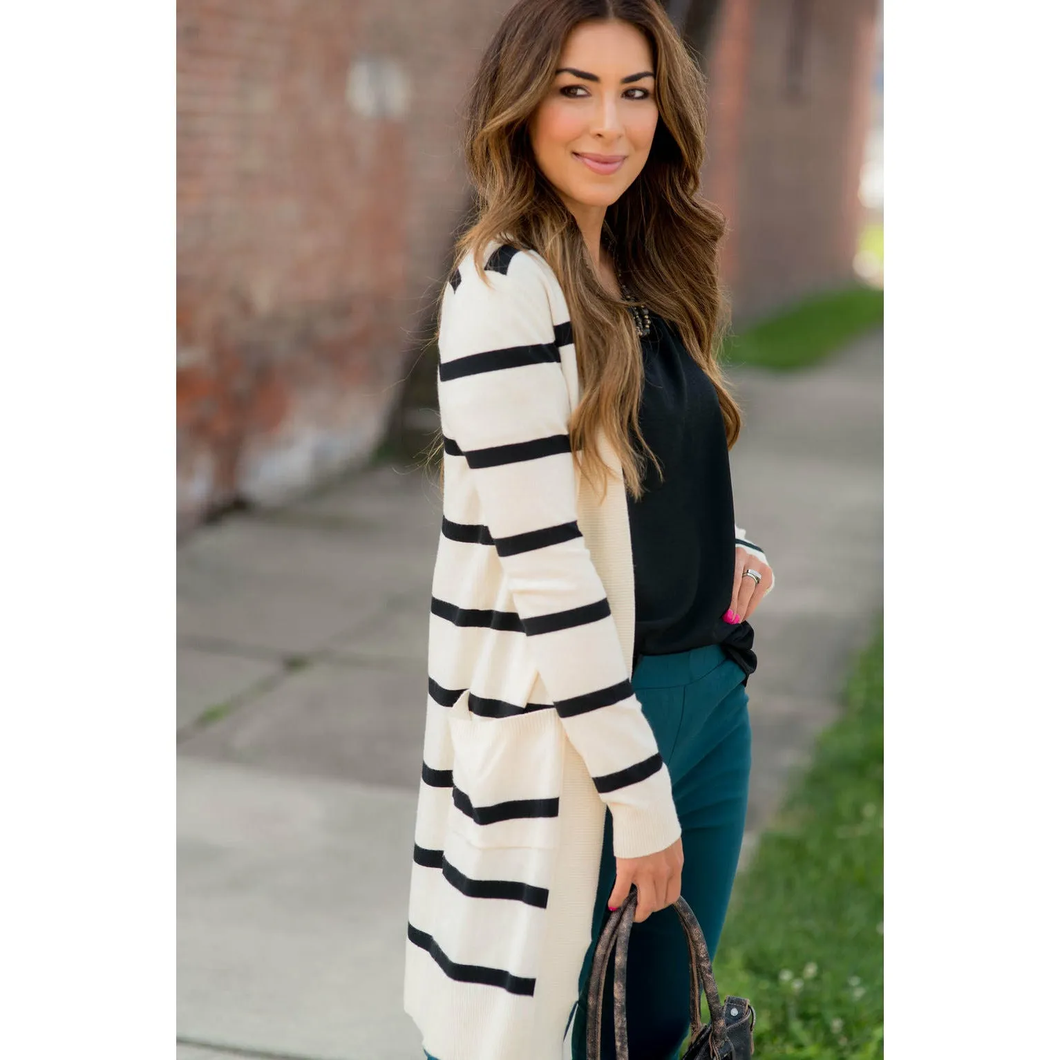 Striped Butter Soft Tunic Cardigan -Cream