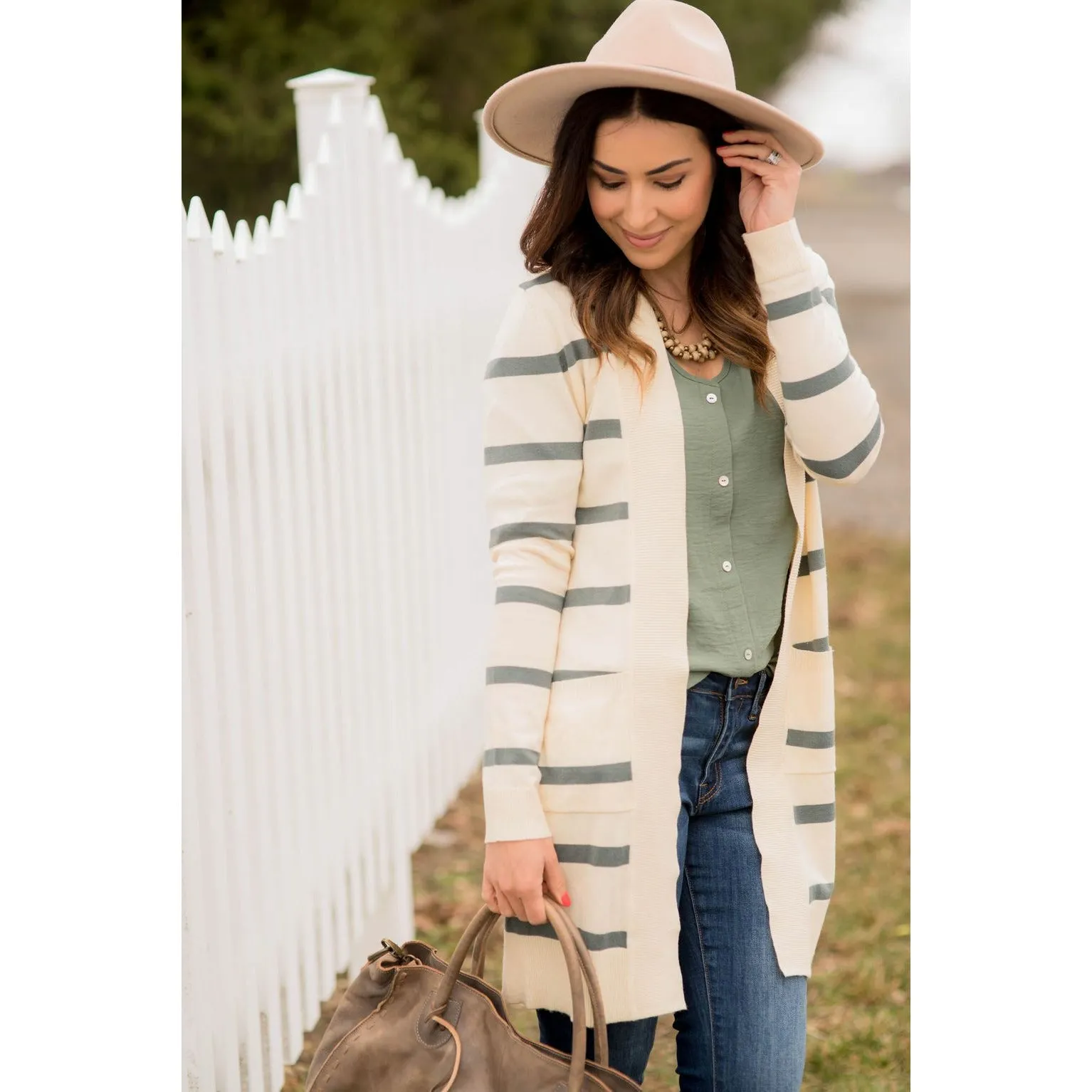 Striped Butter Soft Tunic Cardigan -Cream