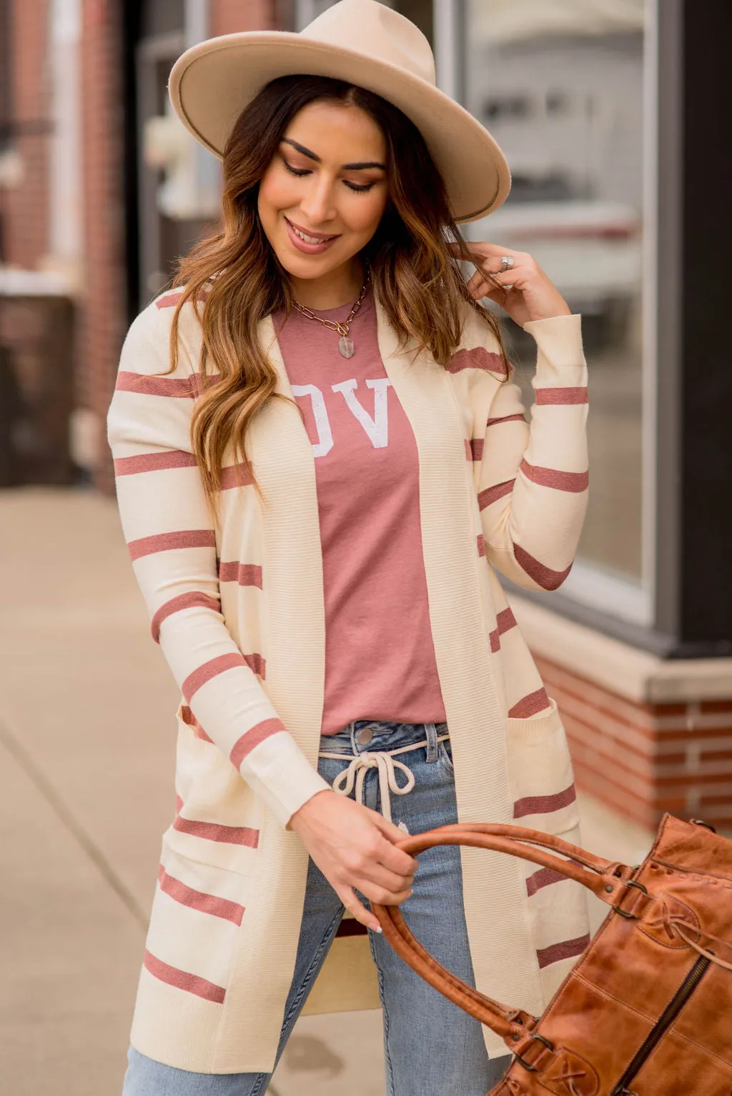 Striped Butter Soft Tunic Cardigan -Cream