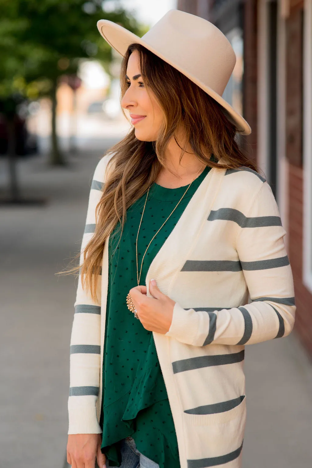 Striped Butter Soft Tunic Cardigan -Cream