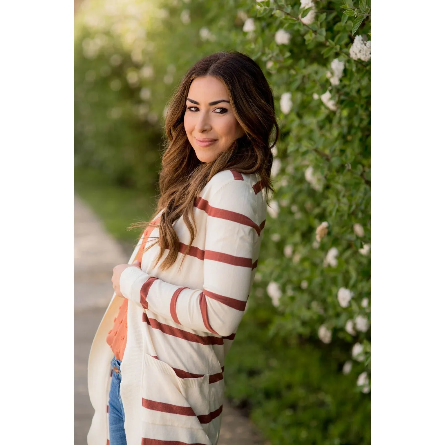 Striped Butter Soft Tunic Cardigan -Cream