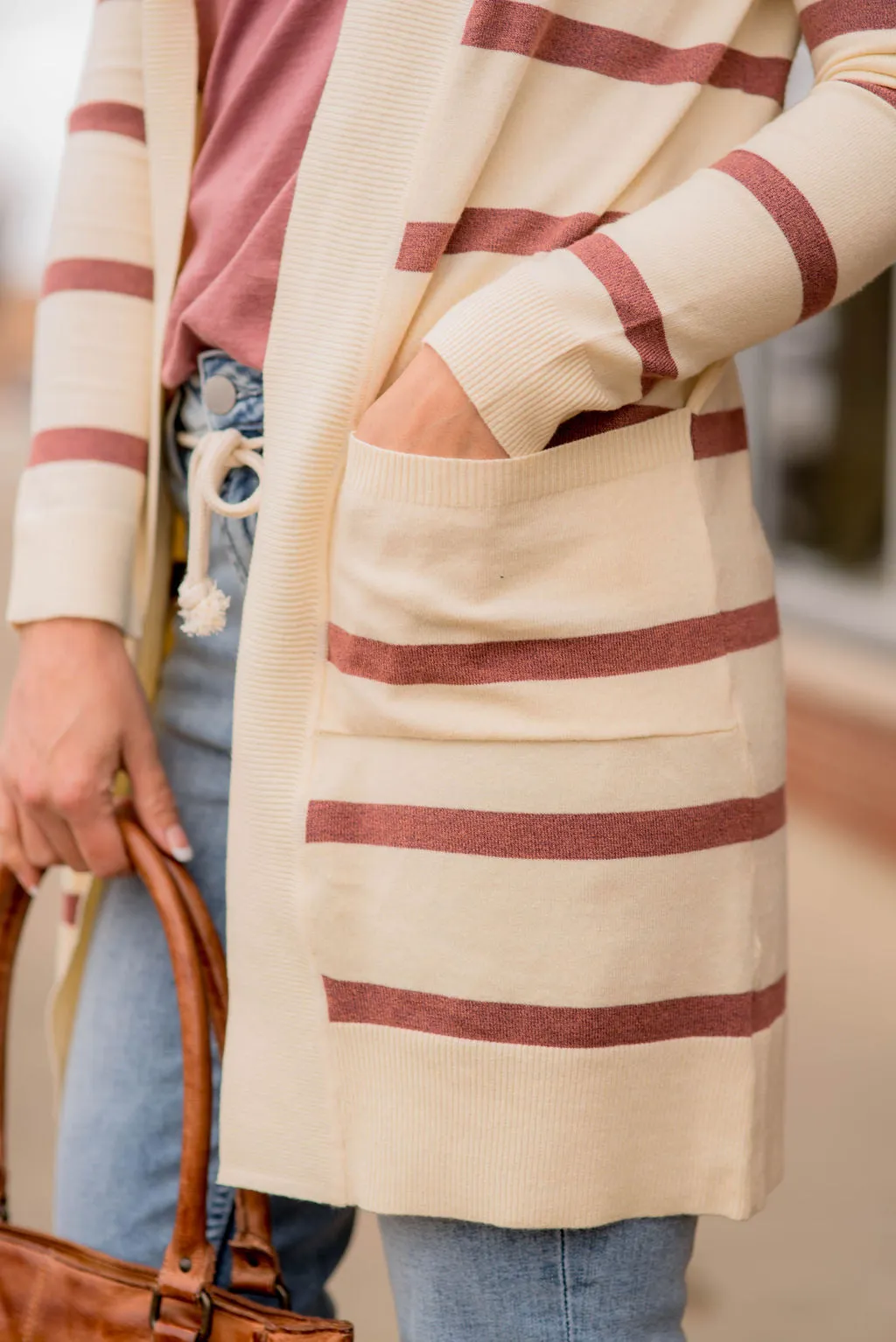 Striped Butter Soft Tunic Cardigan -Cream