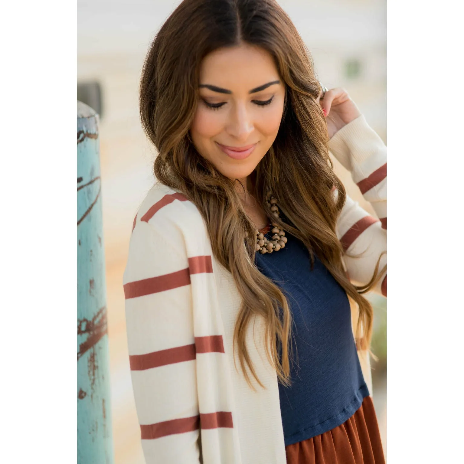 Striped Butter Soft Tunic Cardigan -Cream