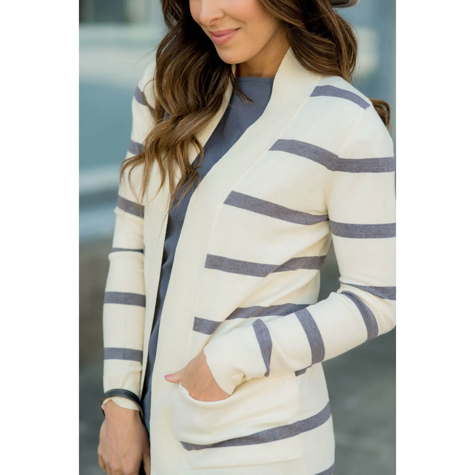 Striped Butter Soft Tunic Cardigan -Cream