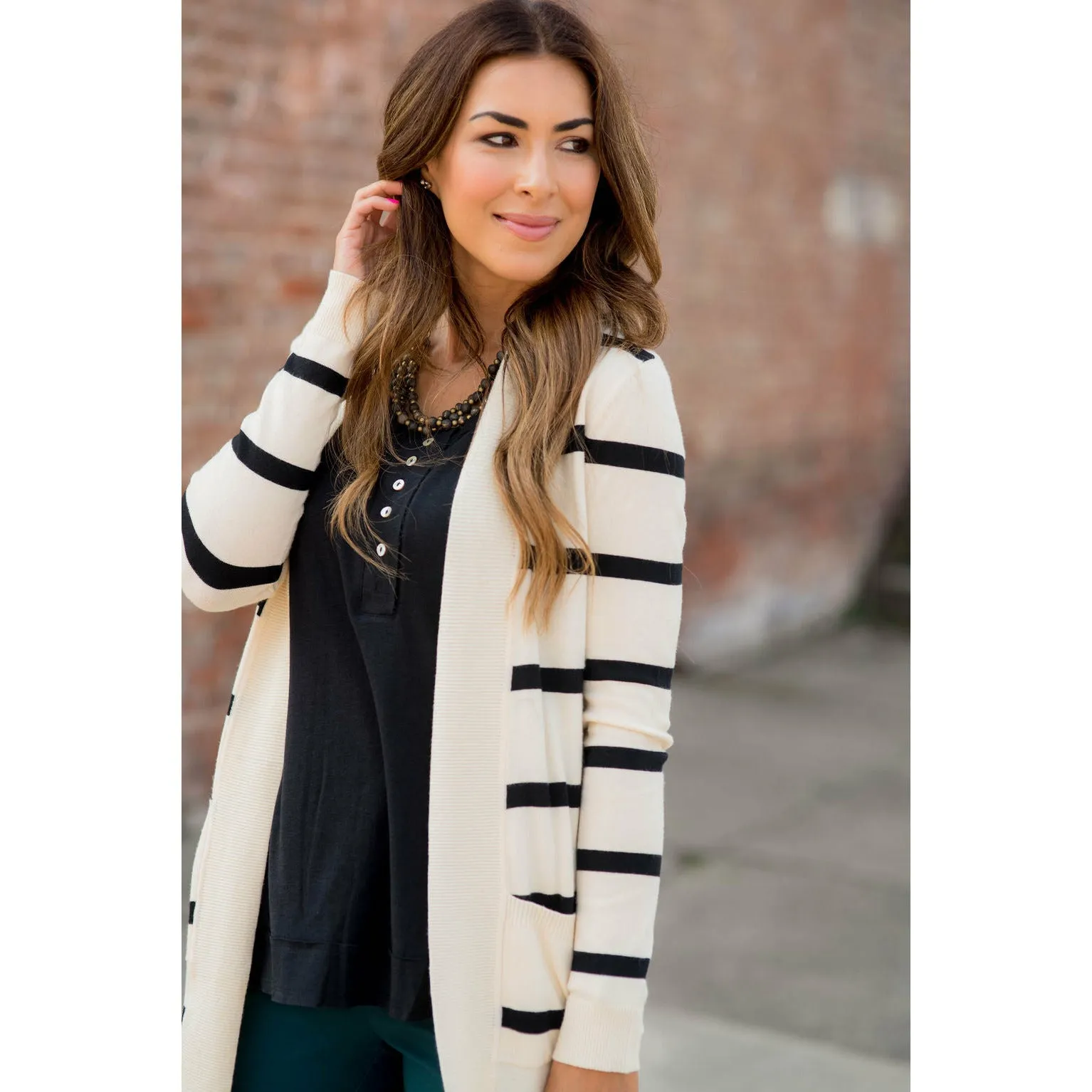 Striped Butter Soft Tunic Cardigan -Cream