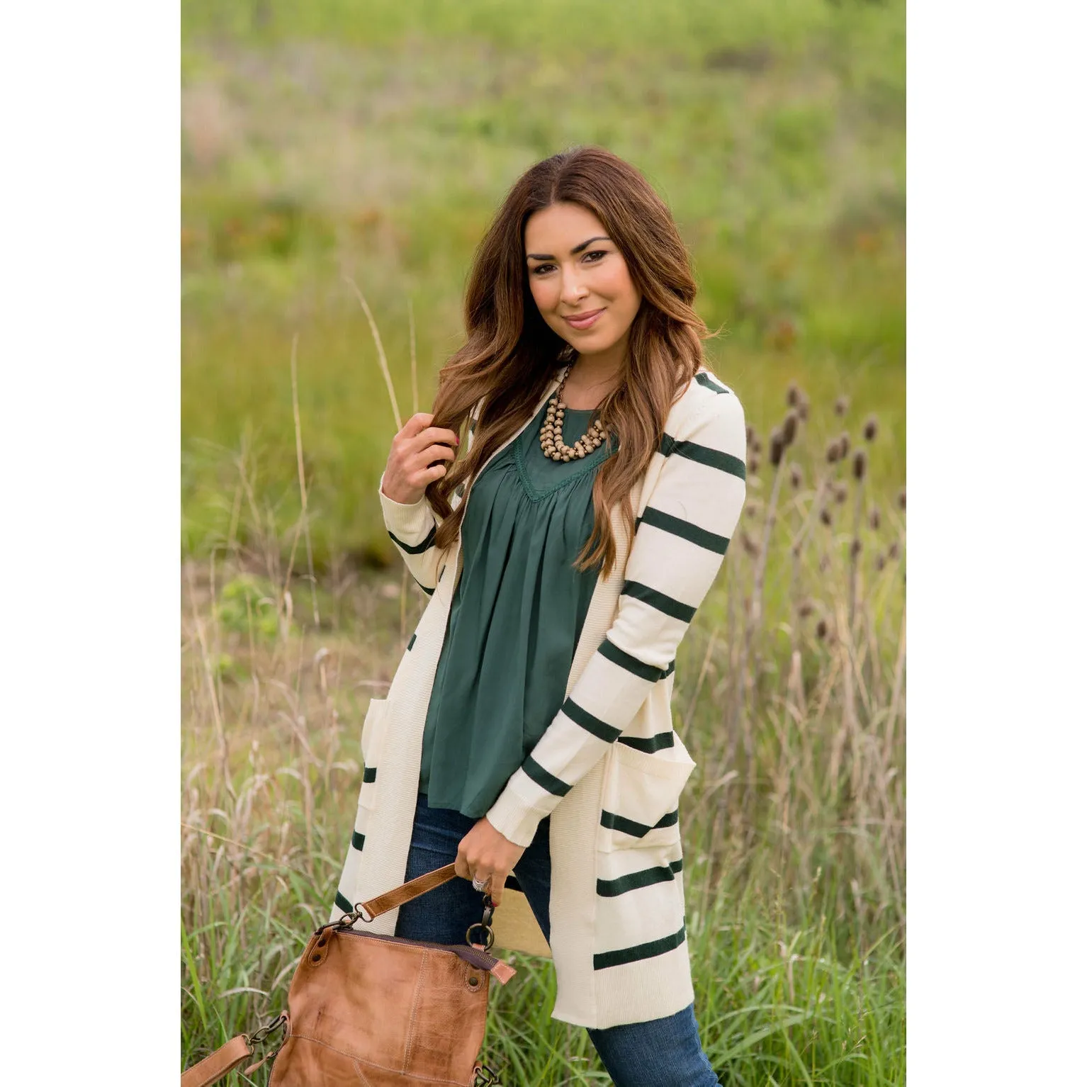 Striped Butter Soft Tunic Cardigan -Cream