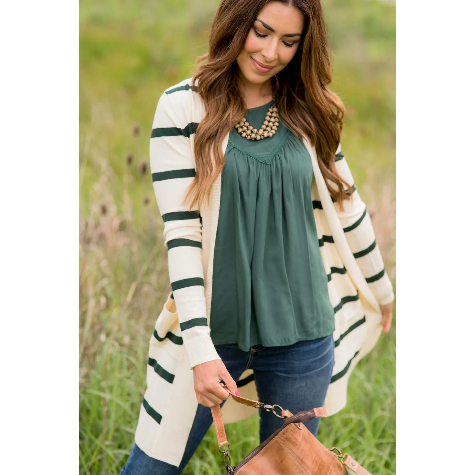 Striped Butter Soft Tunic Cardigan -Cream