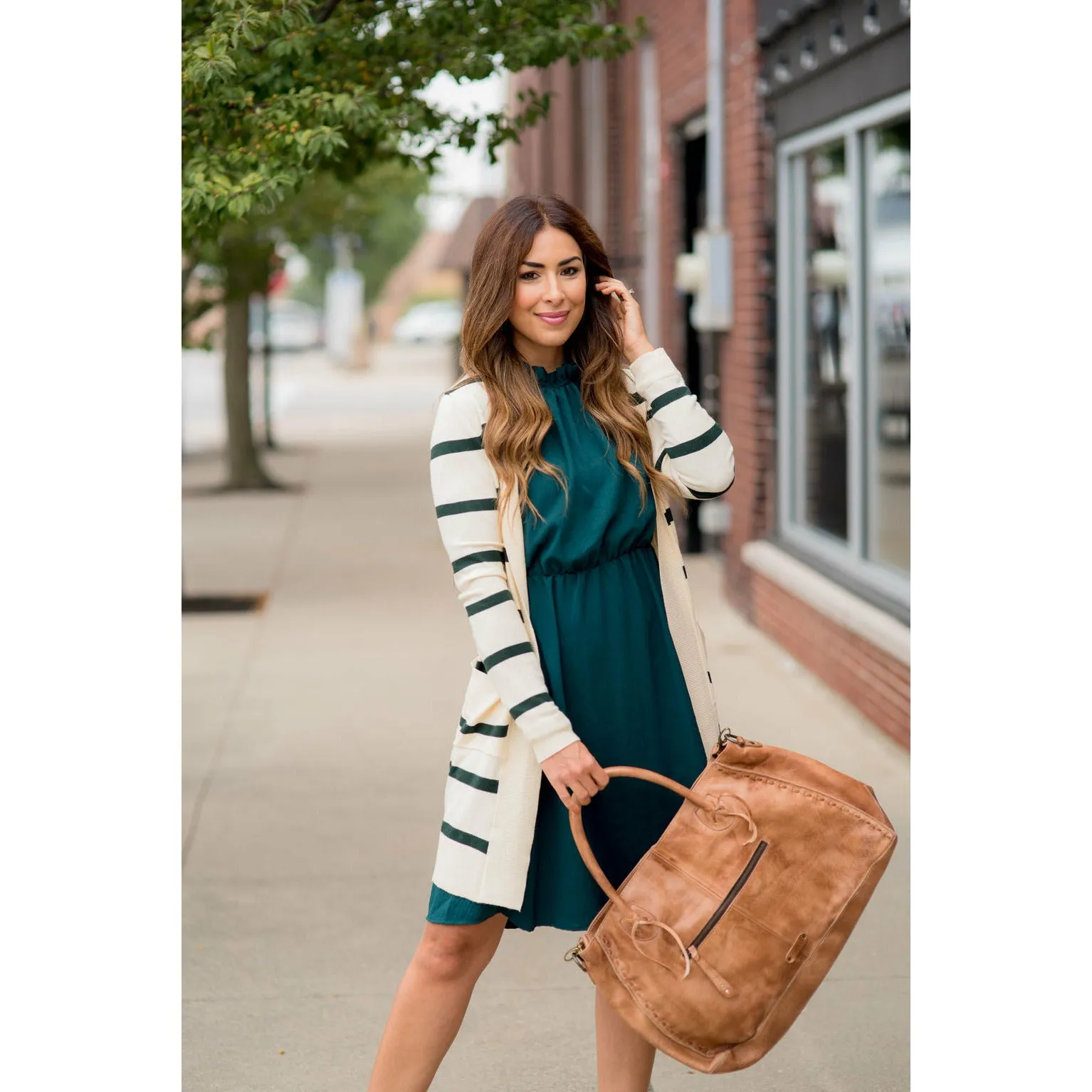 Striped Butter Soft Tunic Cardigan -Cream