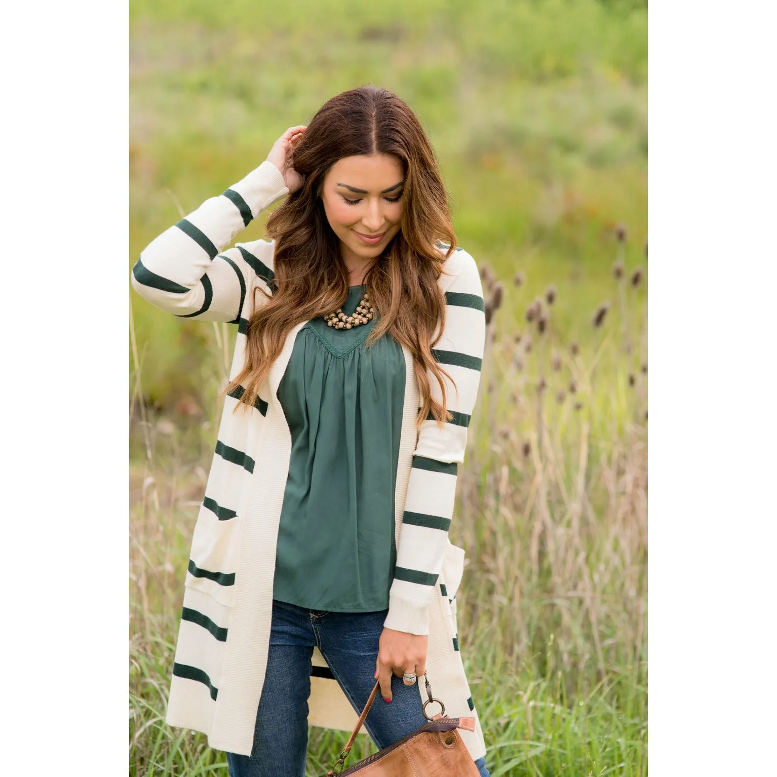 Striped Butter Soft Tunic Cardigan -Cream