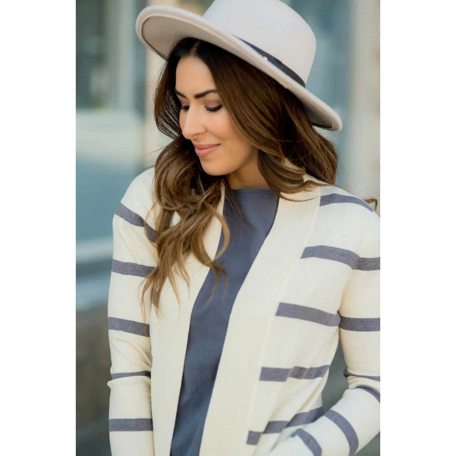 Striped Butter Soft Tunic Cardigan -Cream