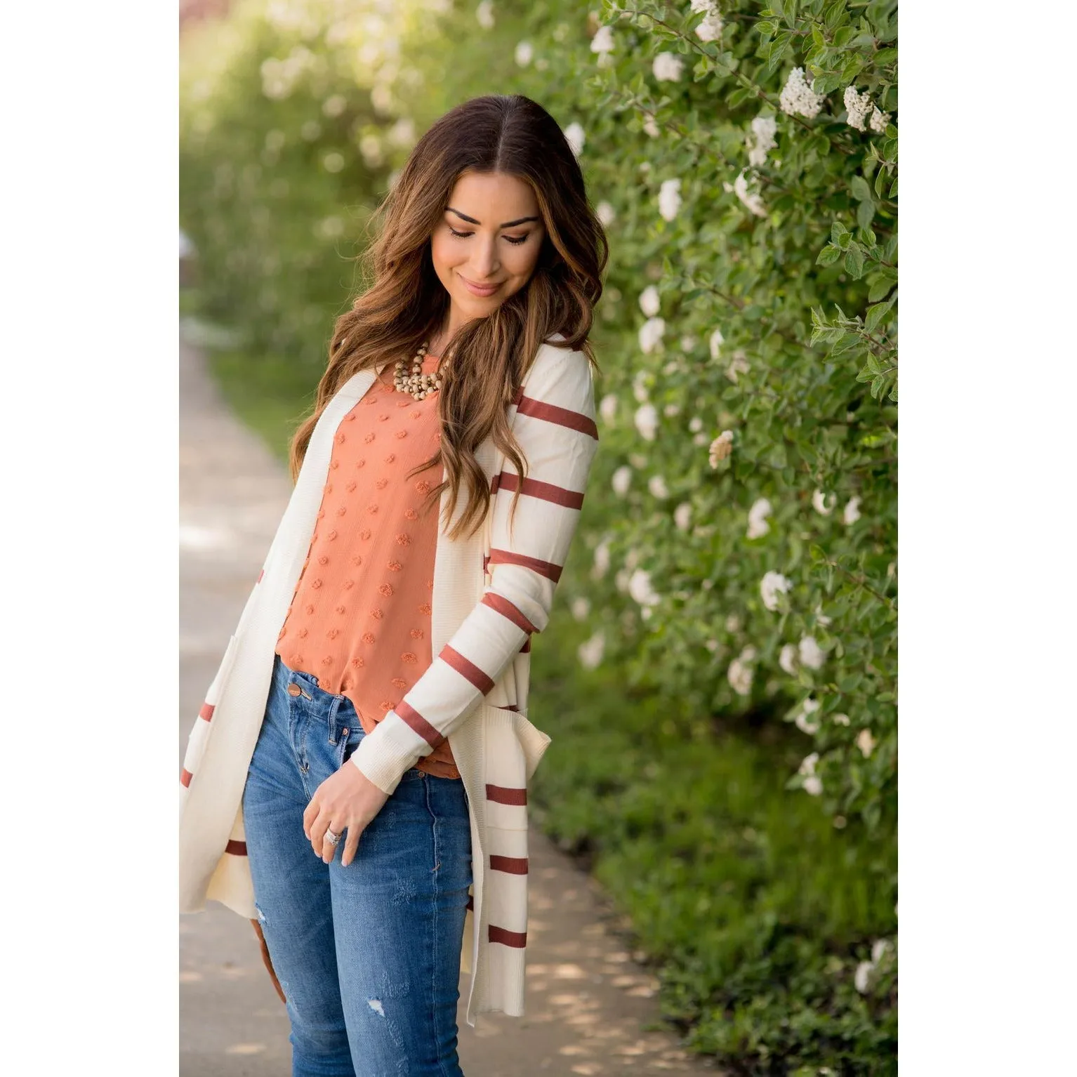 Striped Butter Soft Tunic Cardigan -Cream