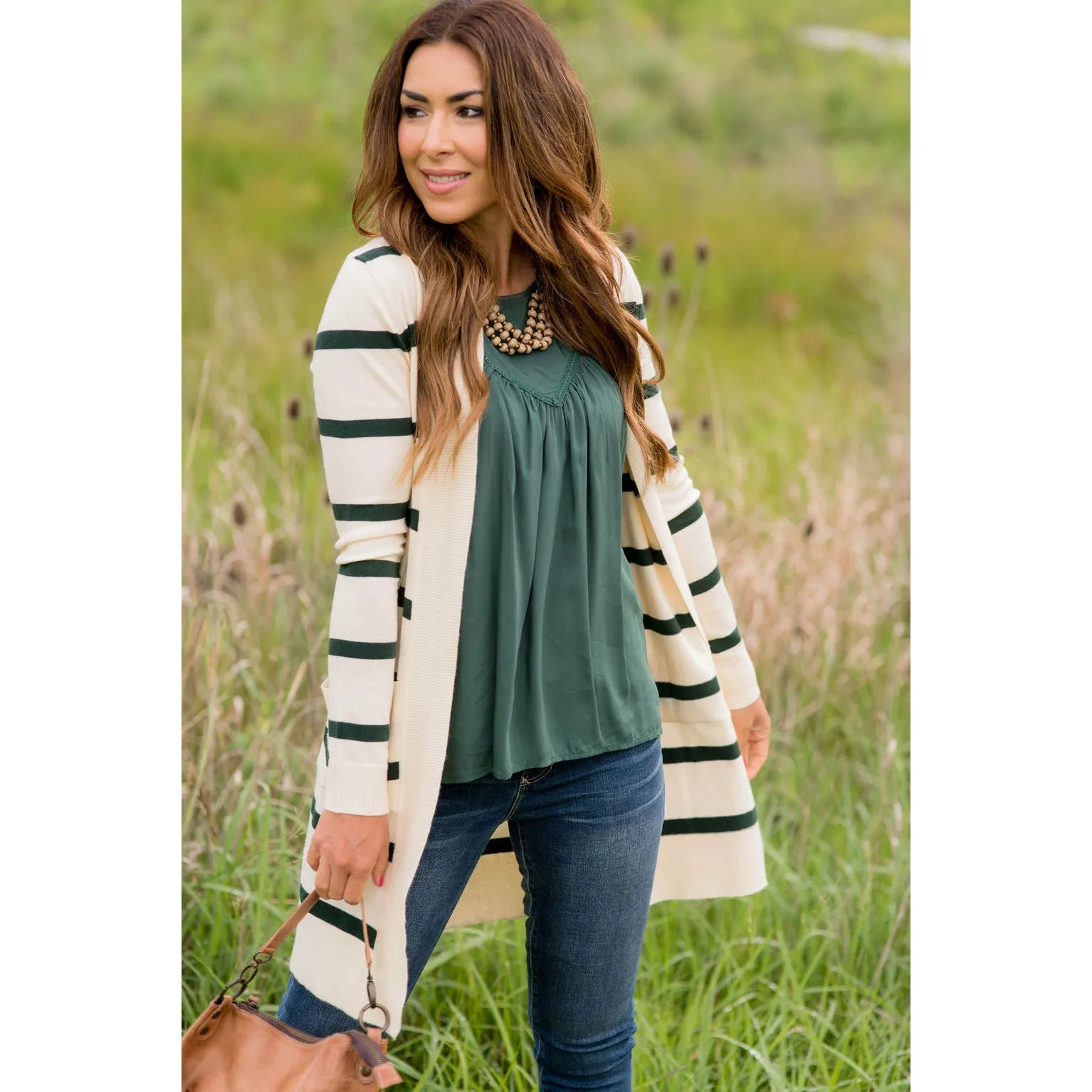 Striped Butter Soft Tunic Cardigan -Cream