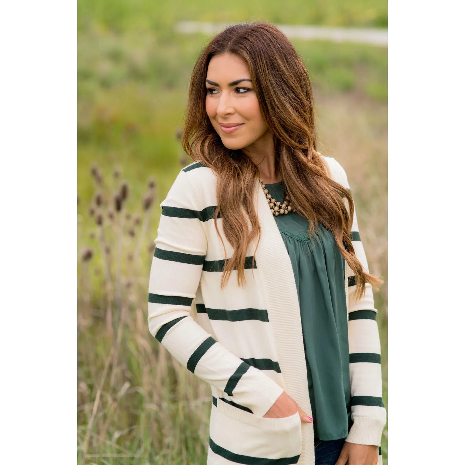 Striped Butter Soft Tunic Cardigan -Cream