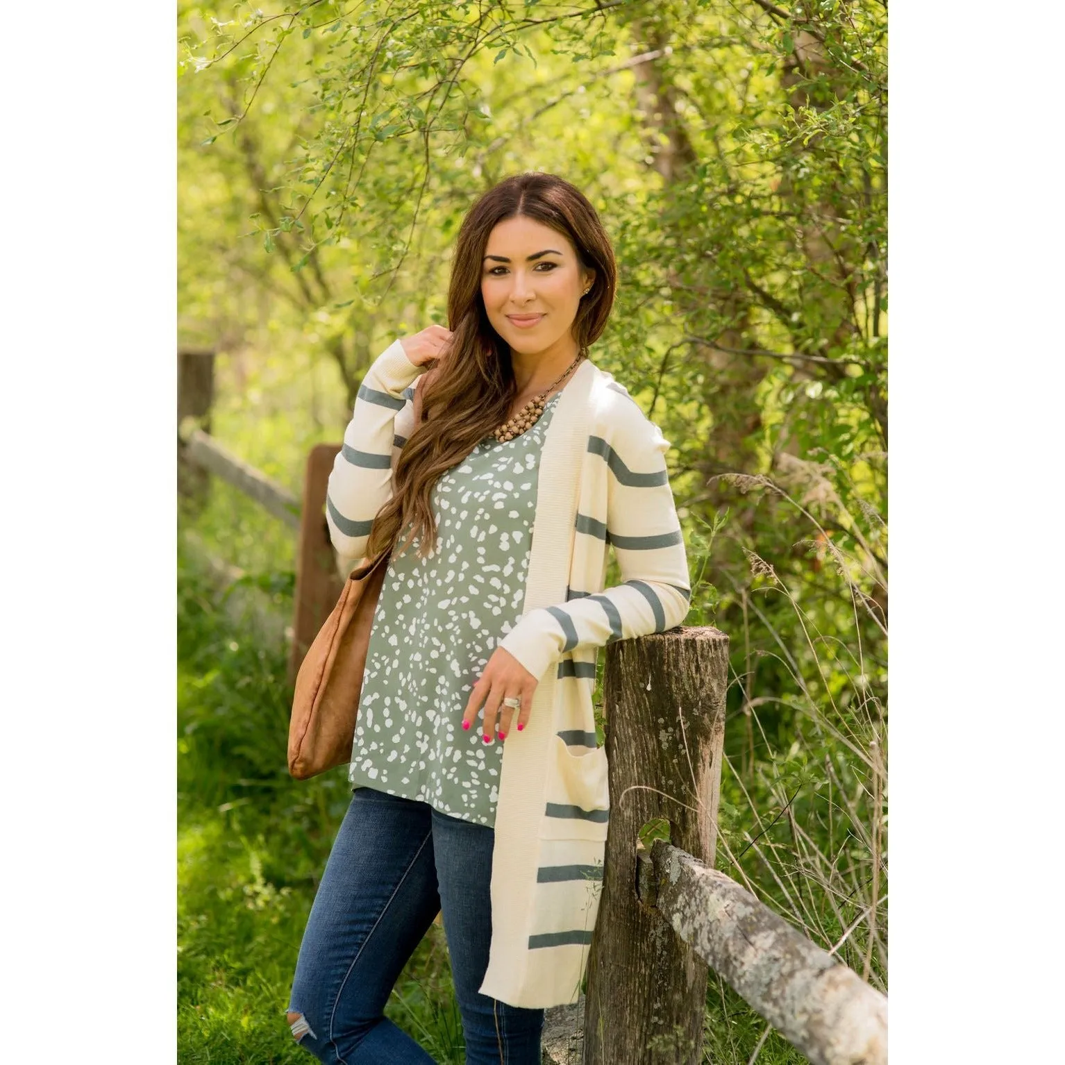 Striped Butter Soft Tunic Cardigan -Cream