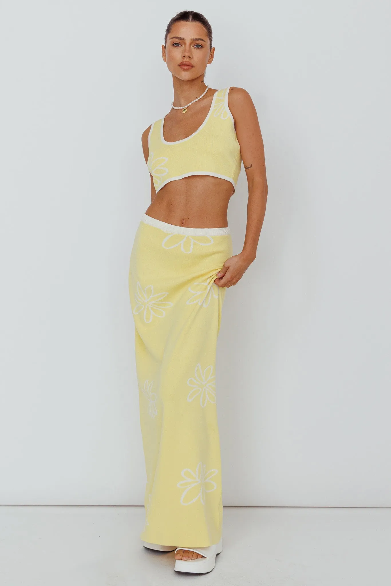 Sunland Knit Maxi Skirt Flower Light Lemon