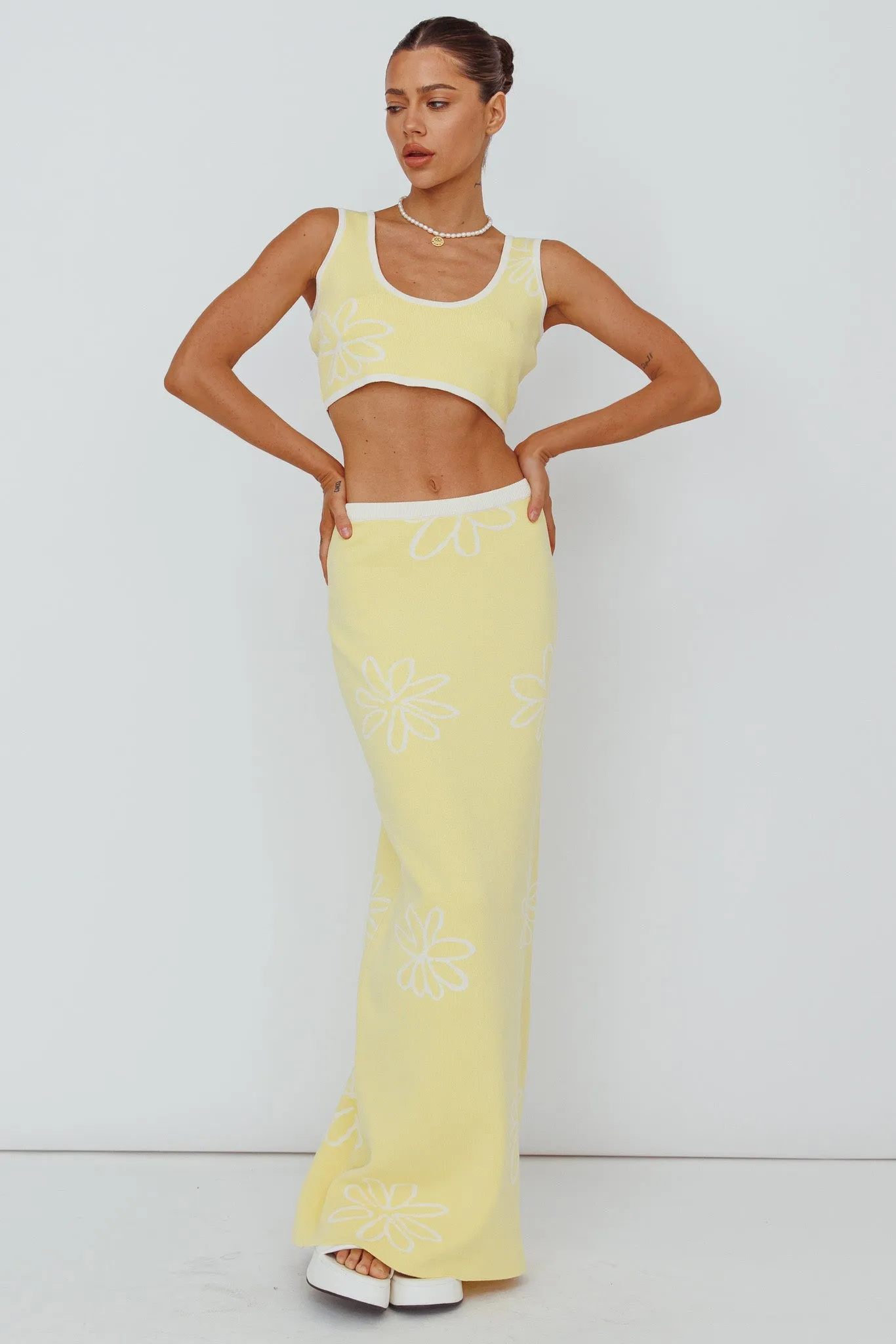 Sunland Knit Maxi Skirt Flower Light Lemon