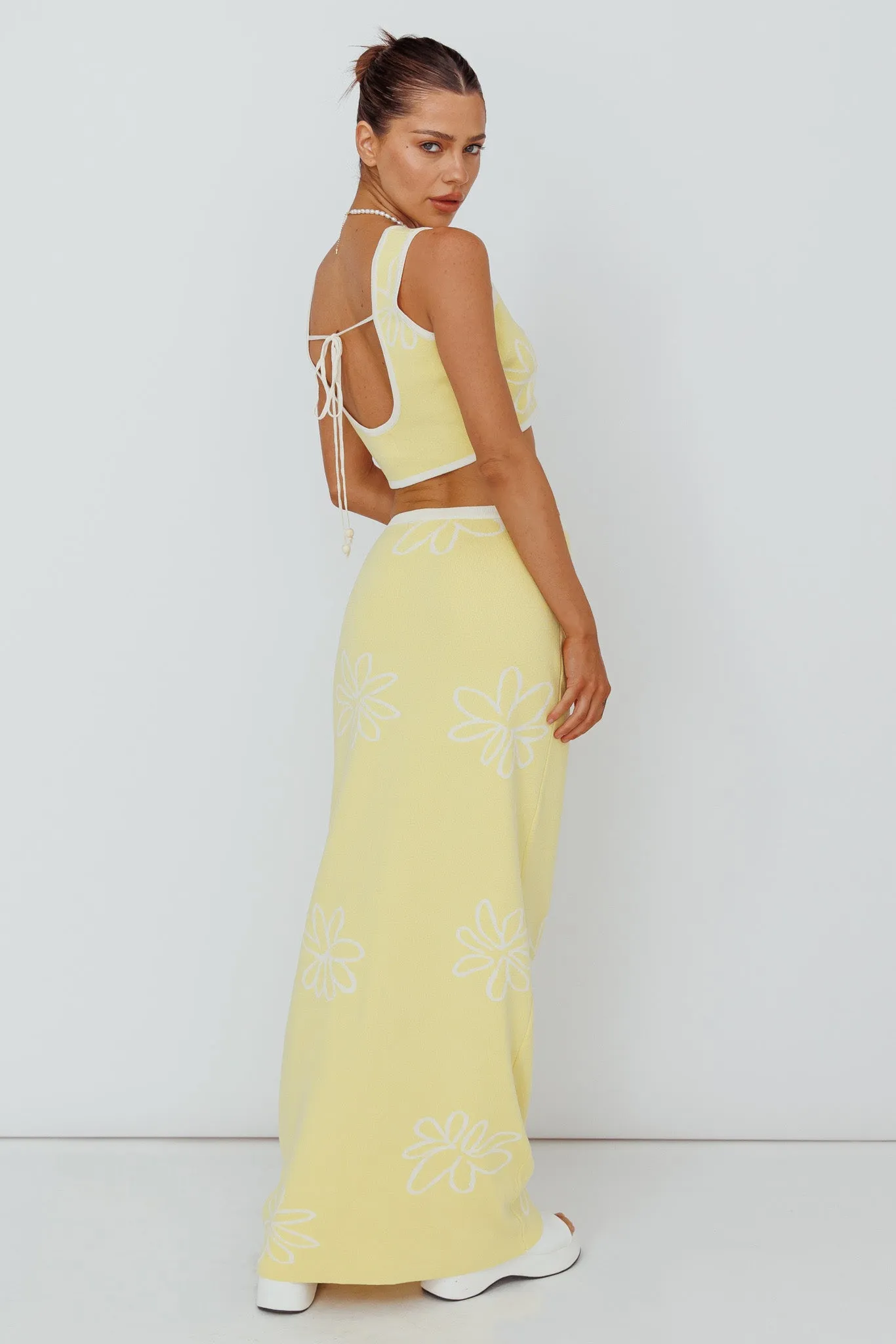 Sunland Knit Maxi Skirt Flower Light Lemon