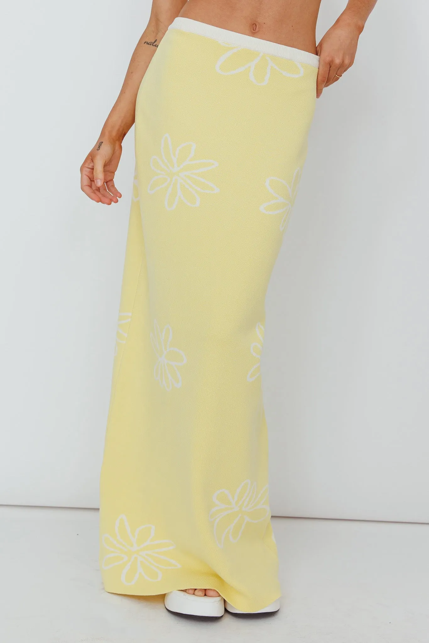 Sunland Knit Maxi Skirt Flower Light Lemon