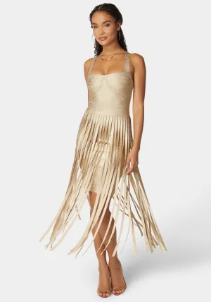 Sweetheart Bandage Top With Fringe Maxi Skirt Dress