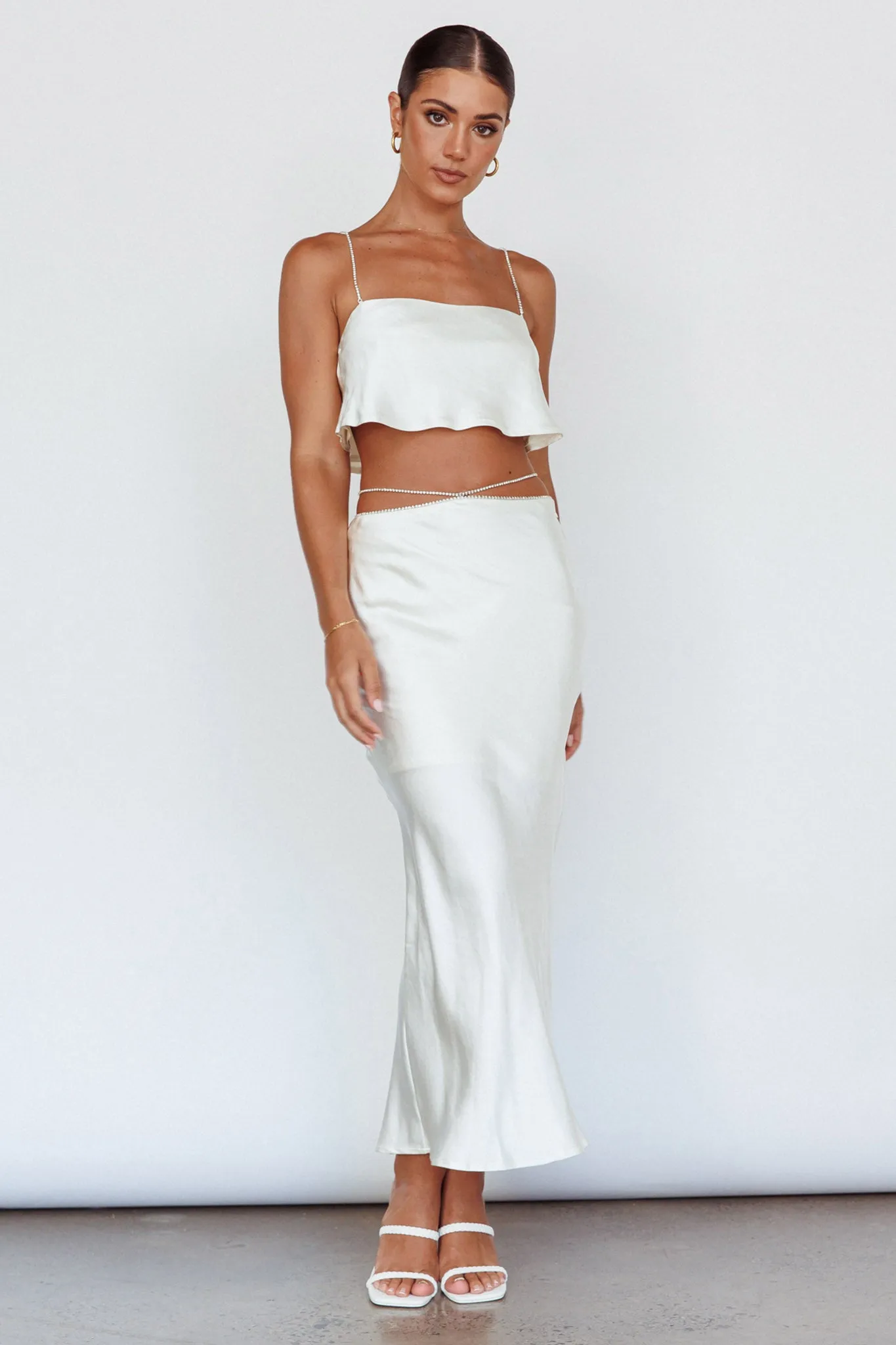 Tahni Diamante Chain Maxi Skirt Oyster