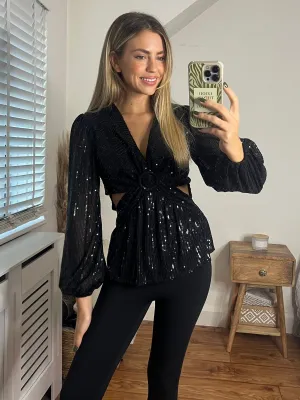 Talia Cut Out Top / Black Sequin