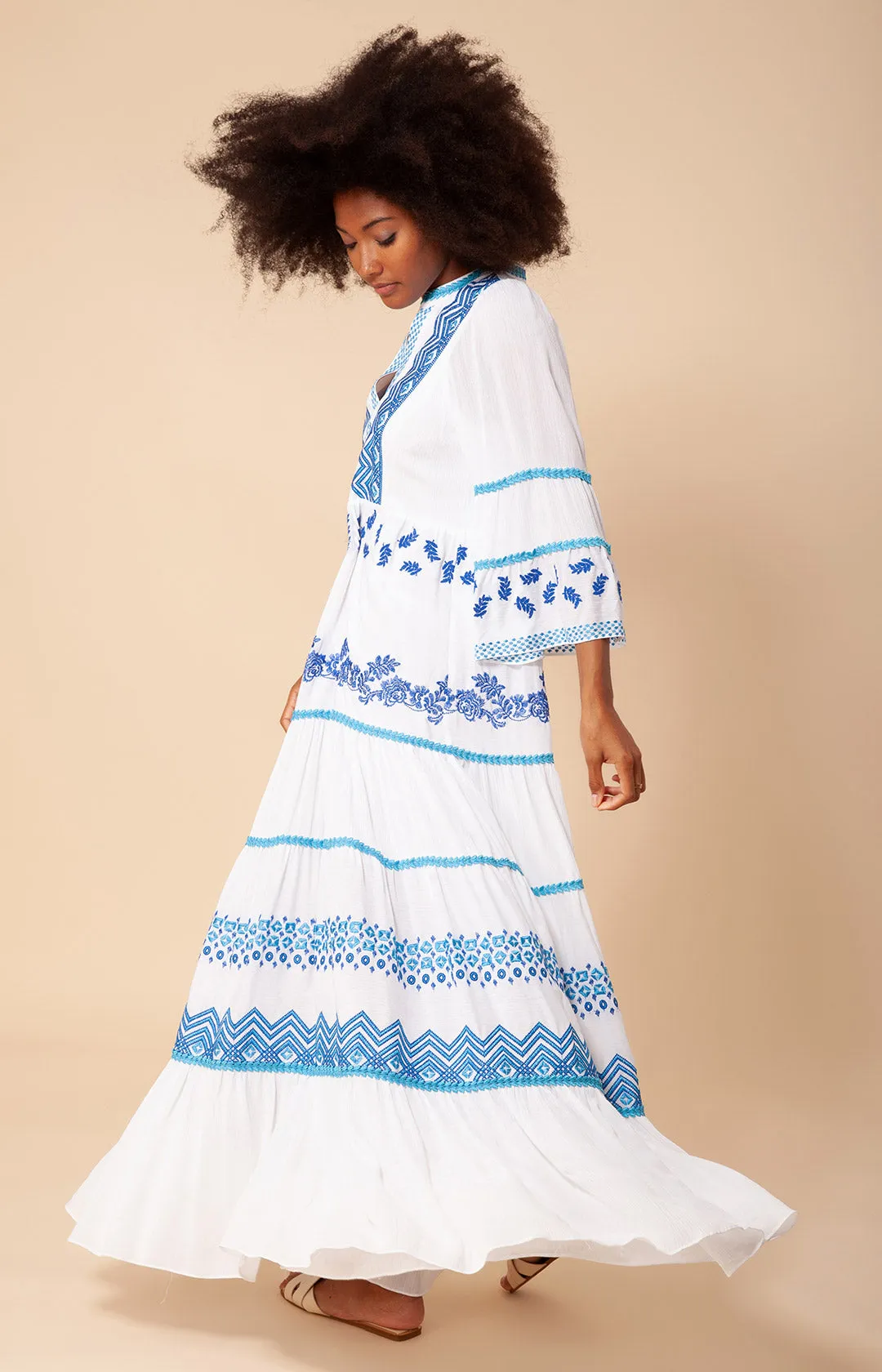 Taliah Embroidered Crinkle Gauze Maxi Dress