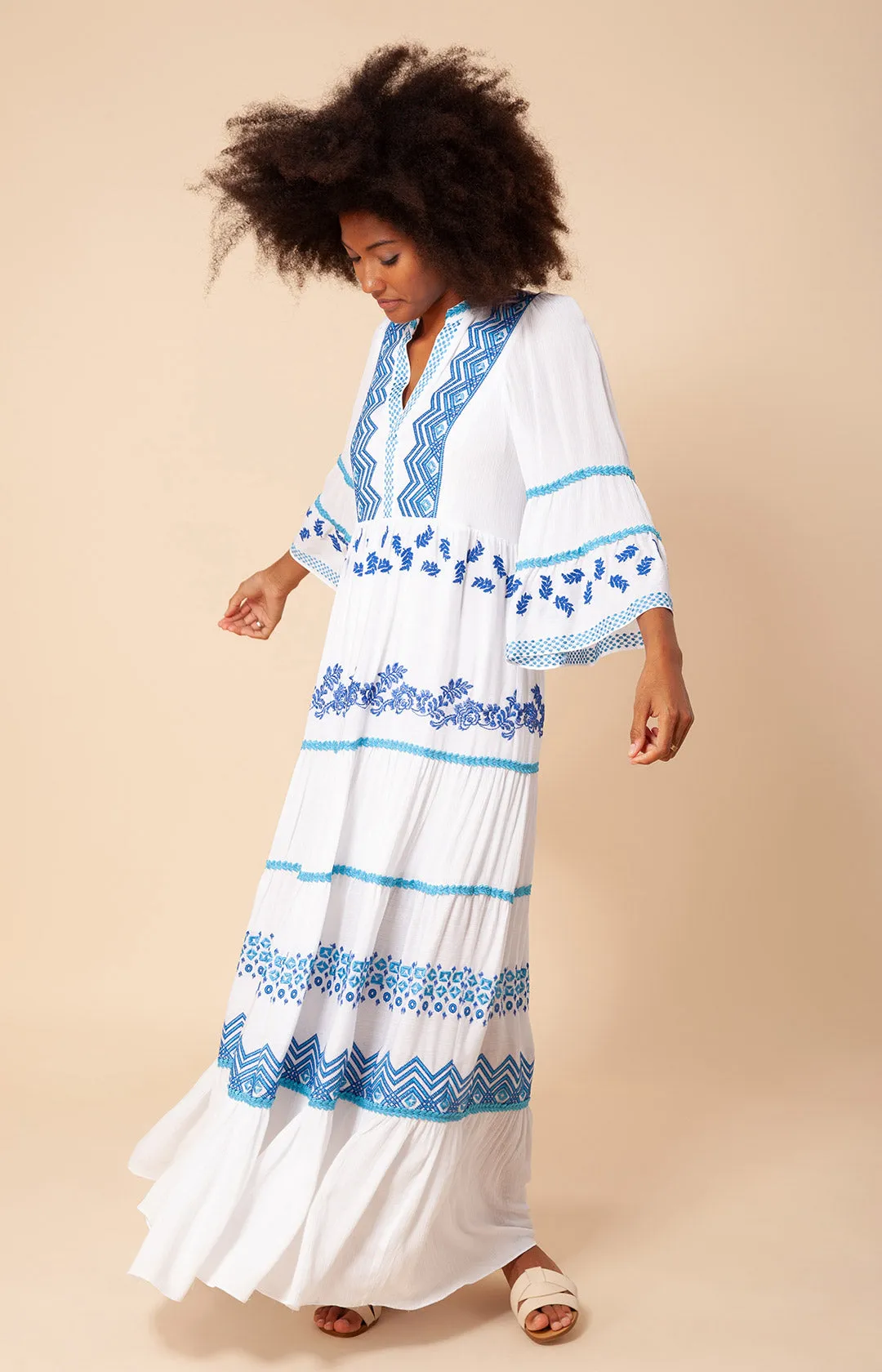 Taliah Embroidered Crinkle Gauze Maxi Dress