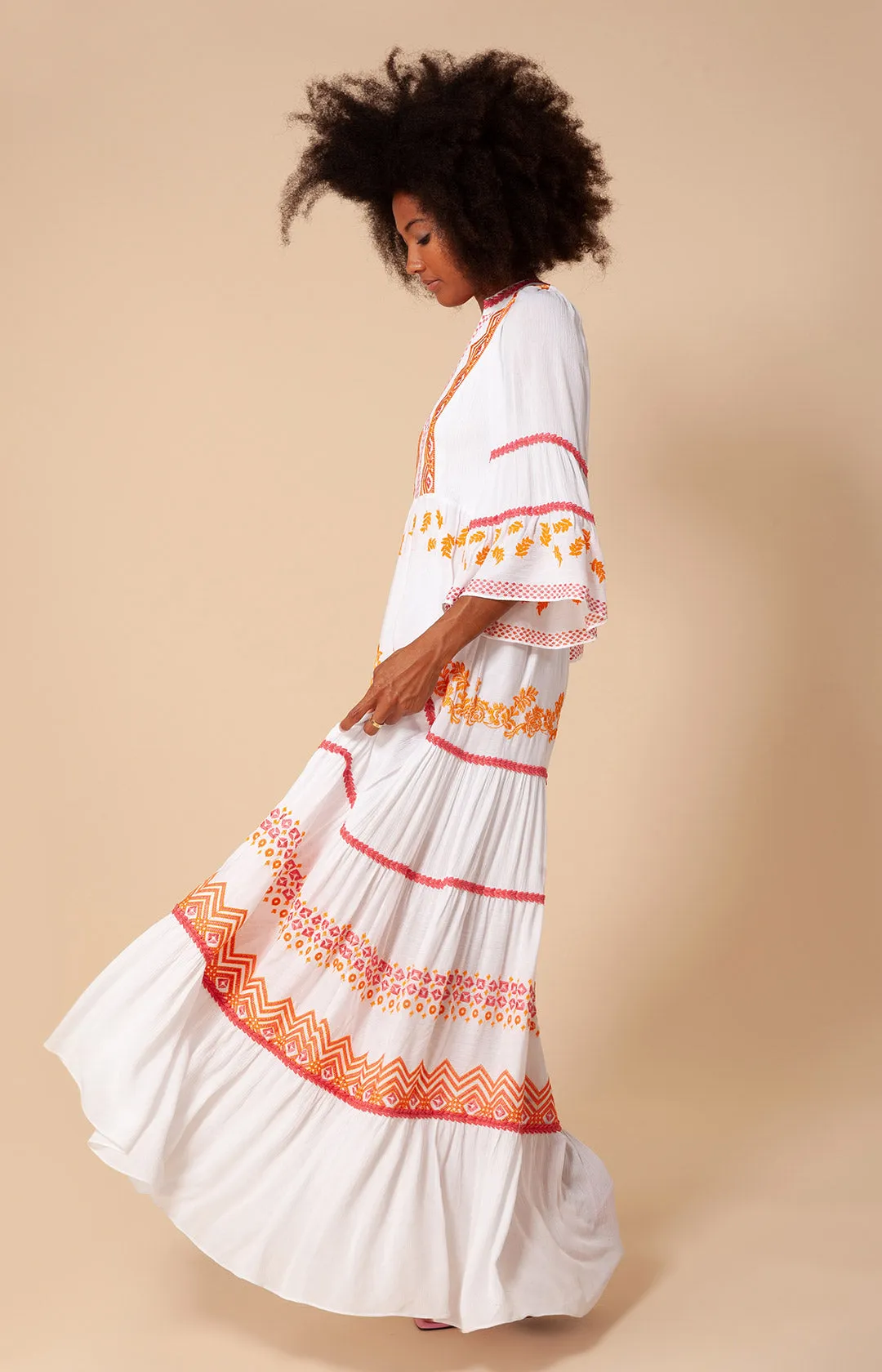 Taliah Embroidered Crinkle Gauze Maxi Dress