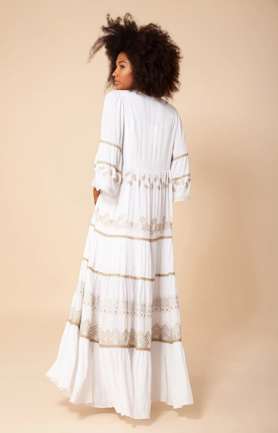 Taliah Embroidered Crinkle Gauze Maxi Dress