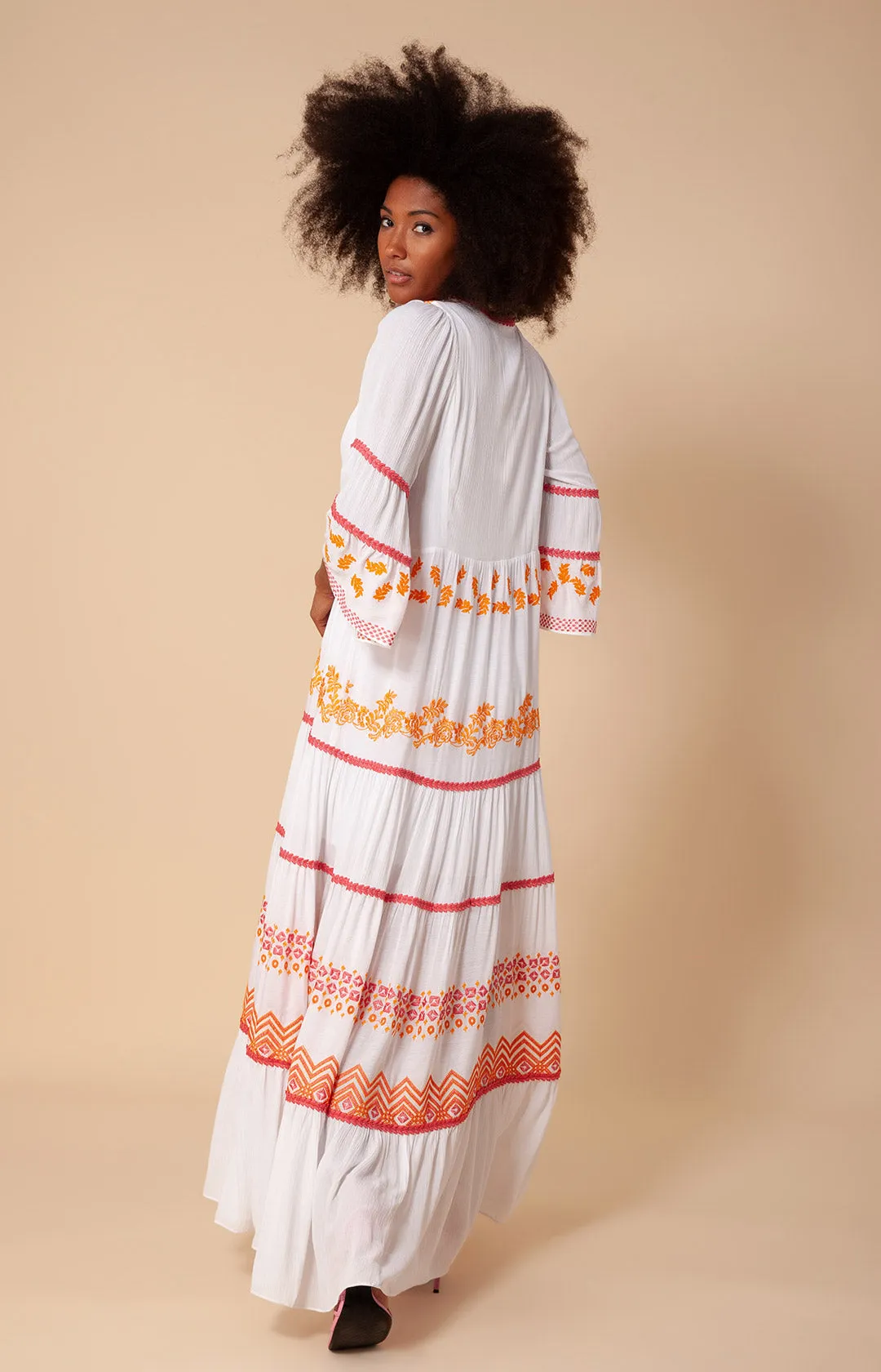 Taliah Embroidered Crinkle Gauze Maxi Dress