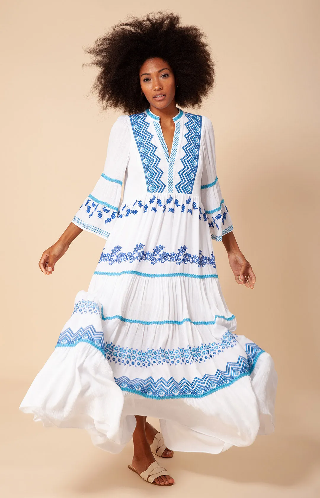 Taliah Embroidered Crinkle Gauze Maxi Dress