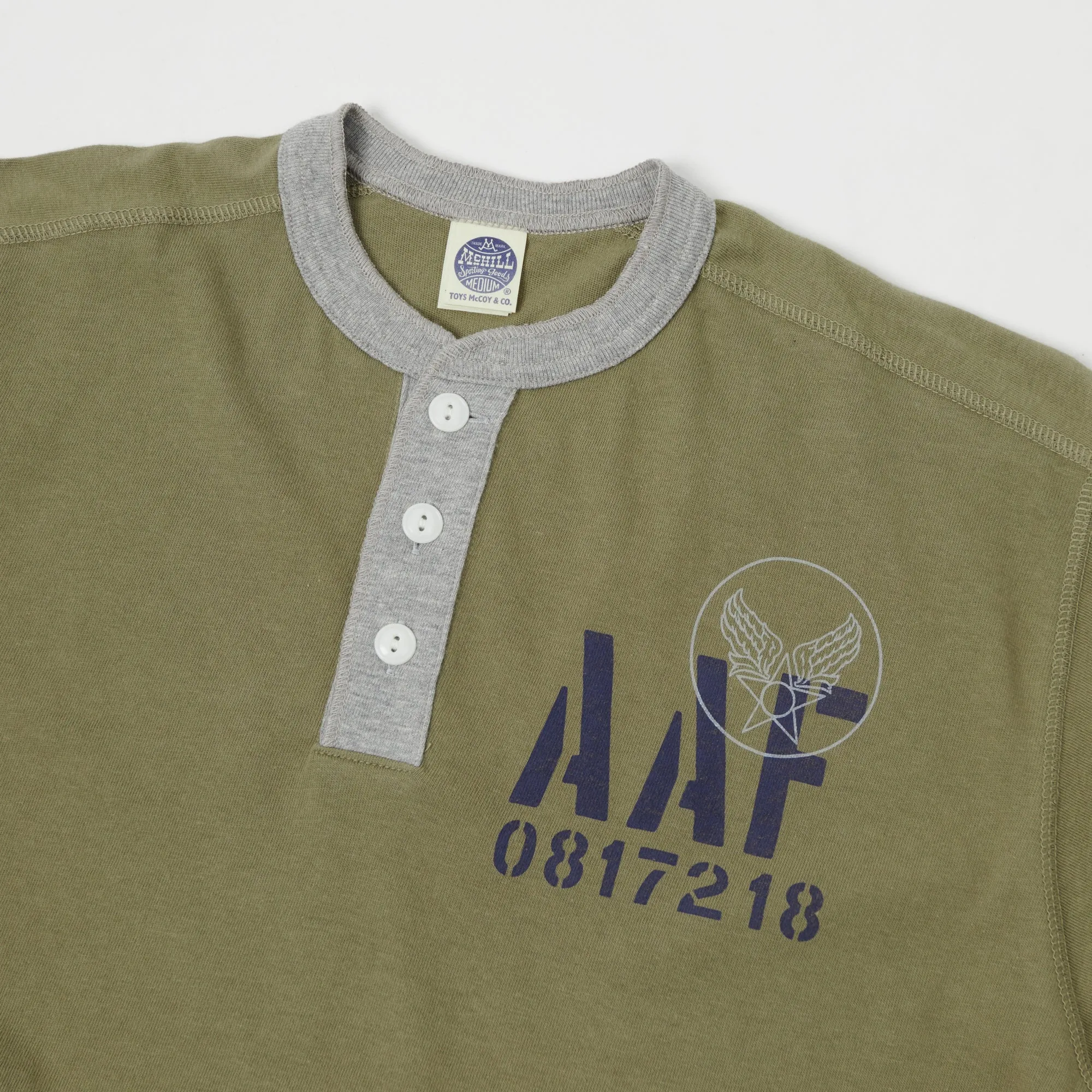 TOYS McCOY TMC2034 'AAF' Military Union Henley - Army/Grey