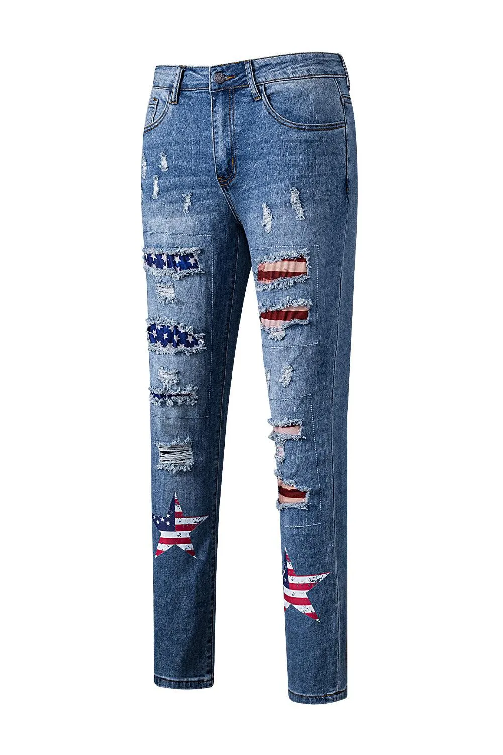 US American Flag Graphic Distressed Denim