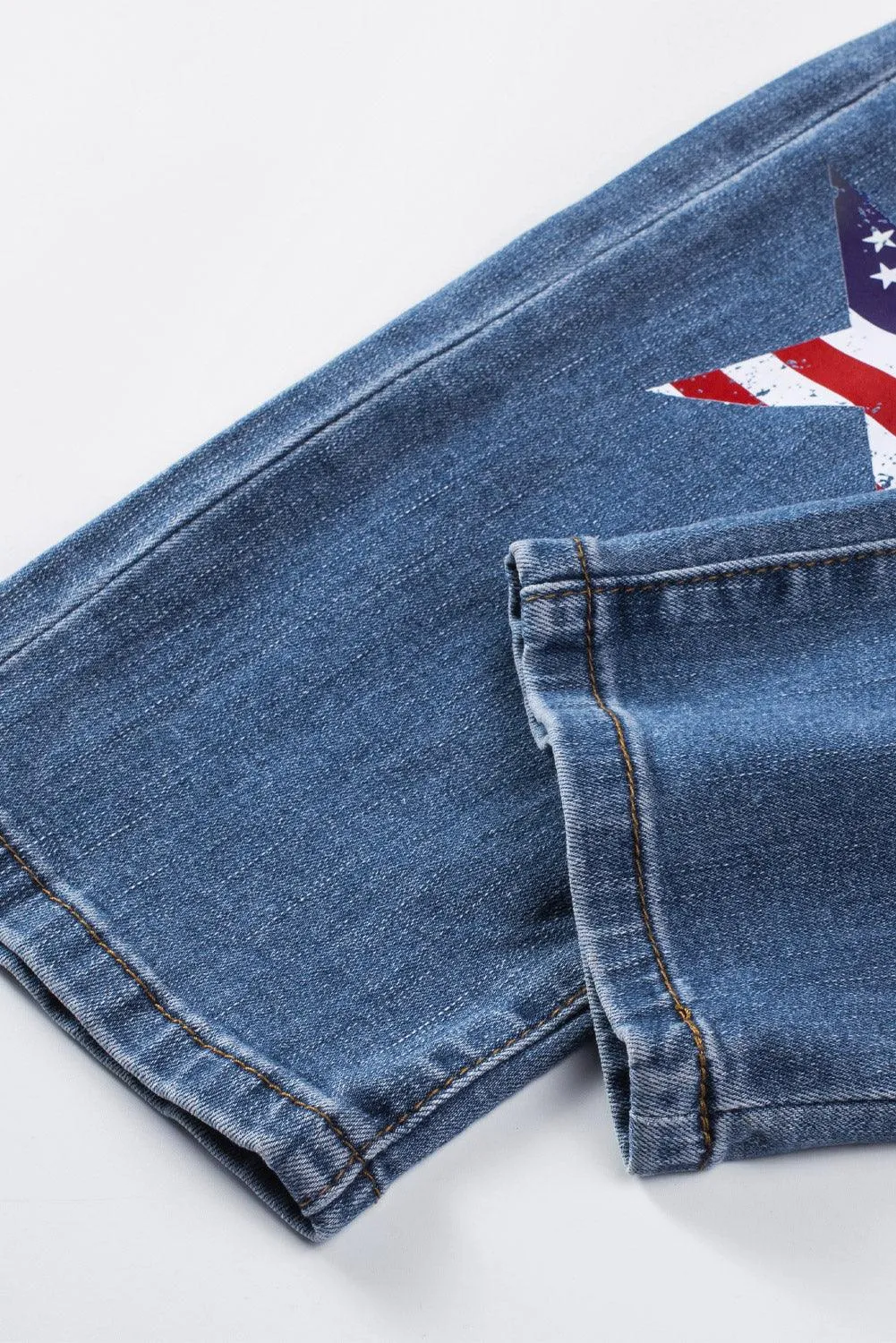 US American Flag Graphic Distressed Denim