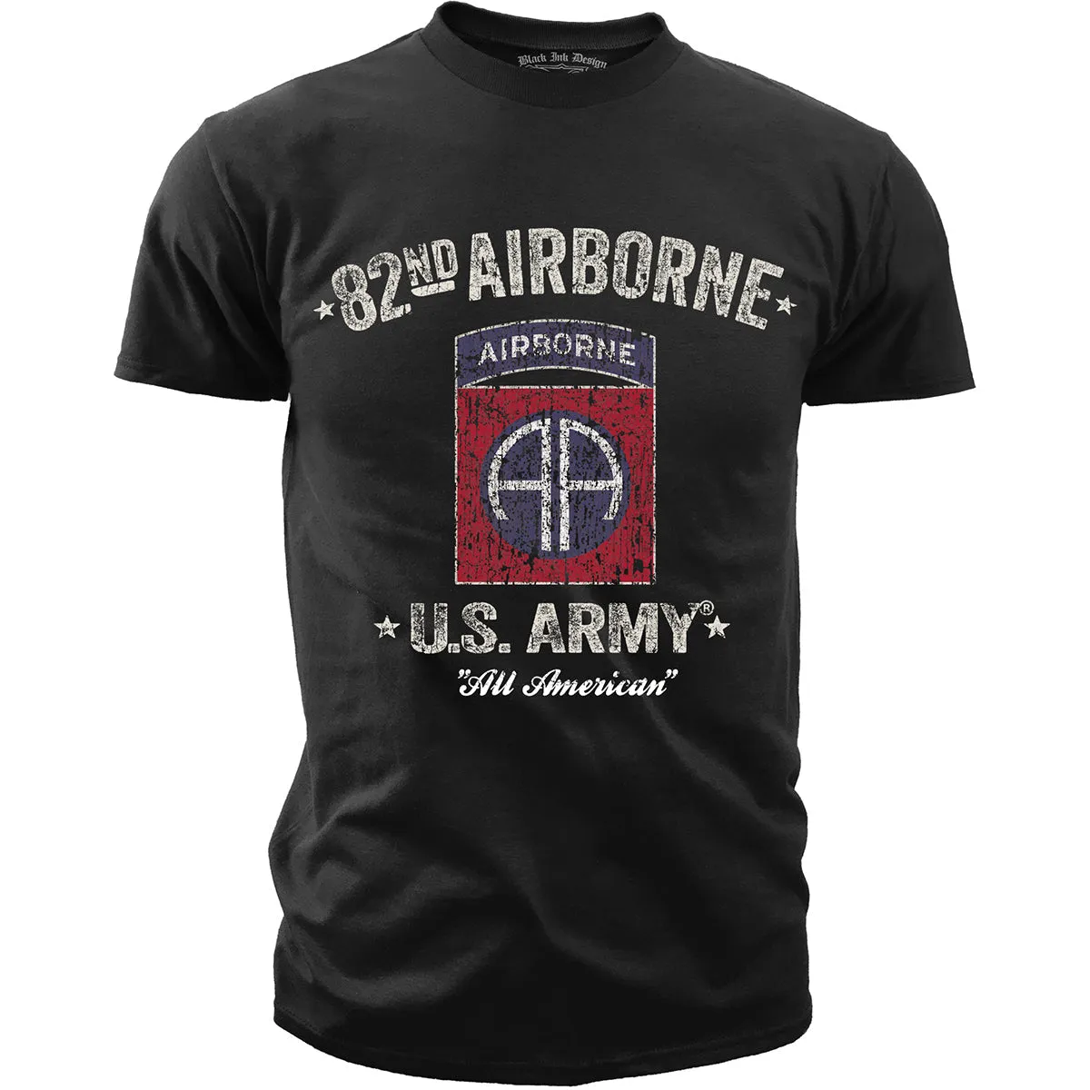 US Army 82nd Airborne - Black Ink Mens T-Shirt