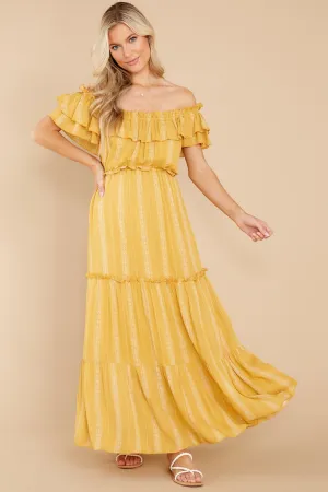 When You Land Mustard Yellow Print Maxi Dress