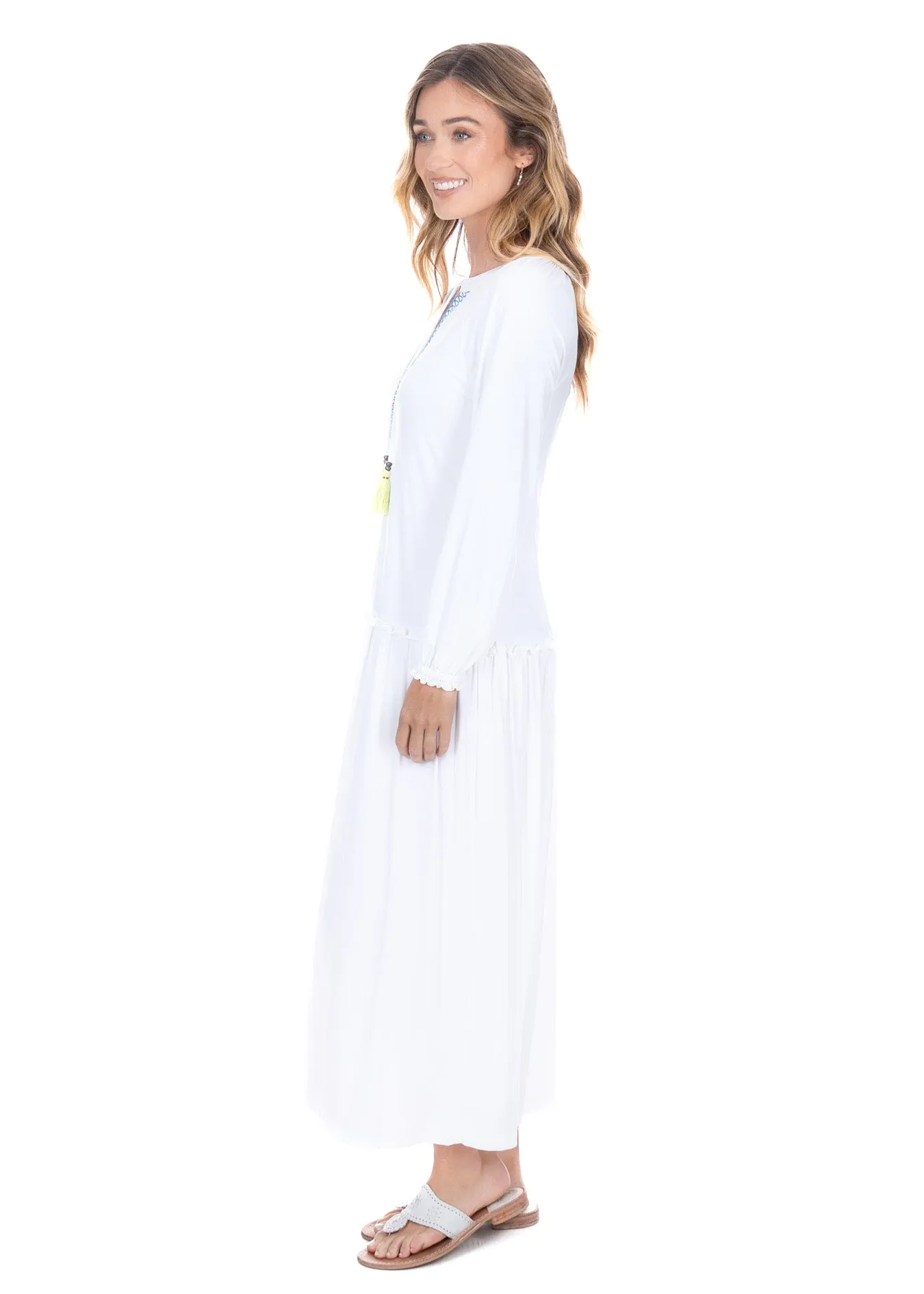 White Embroidered Tunic Maxi Dress