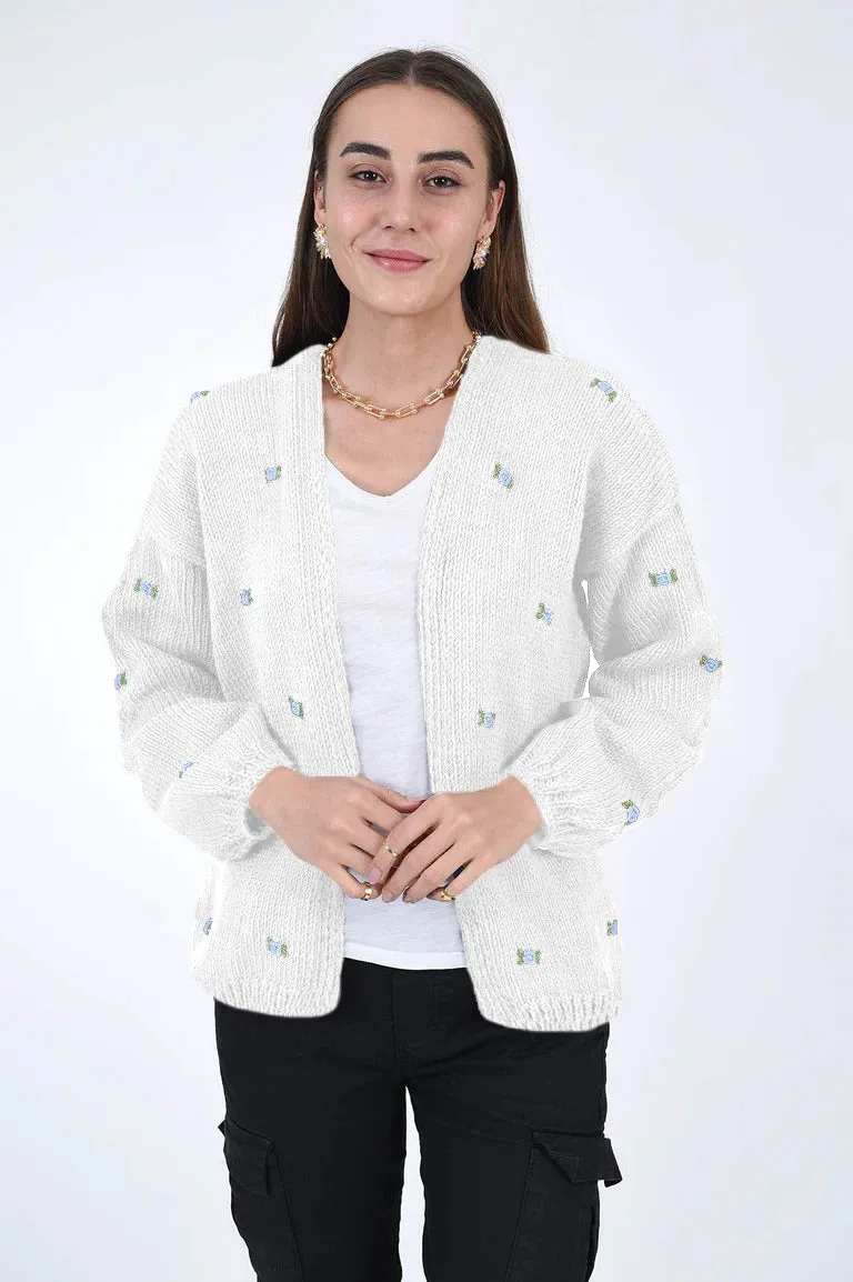 WINTER BLOOM BLUE ROSE Cotton Cardigan