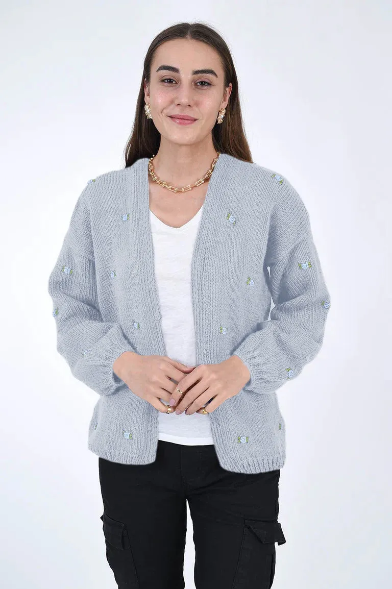 WINTER BLOOM BLUE ROSE Cotton Cardigan