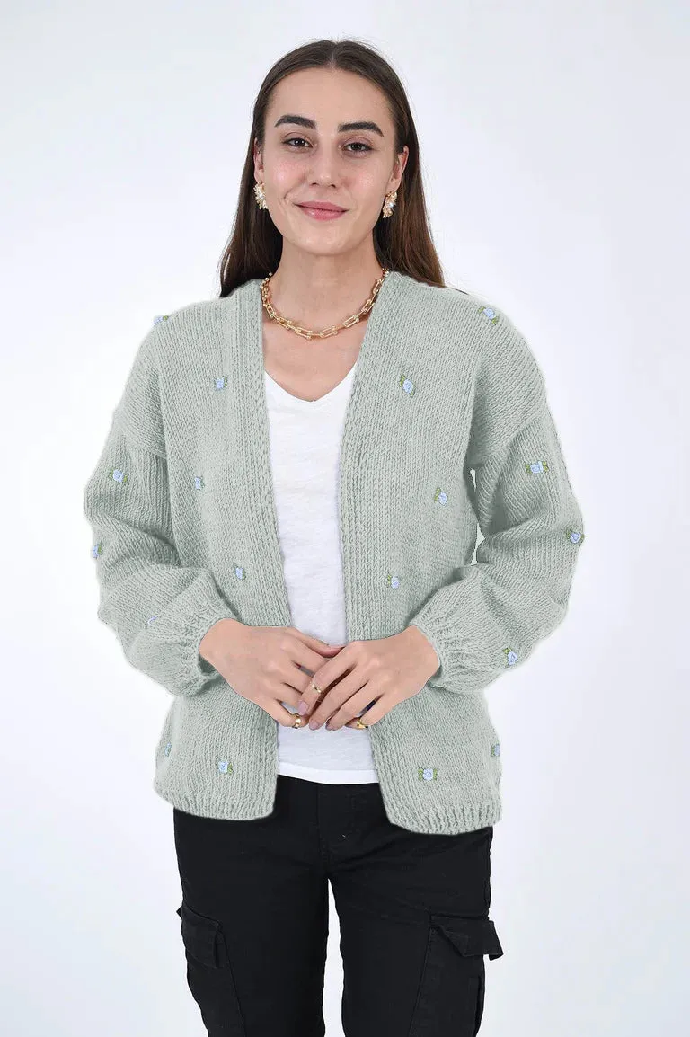 WINTER BLOOM BLUE ROSE Cotton Cardigan