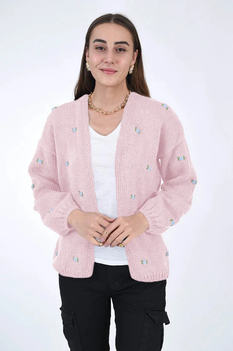 WINTER BLOOM BLUE ROSE Cotton Cardigan