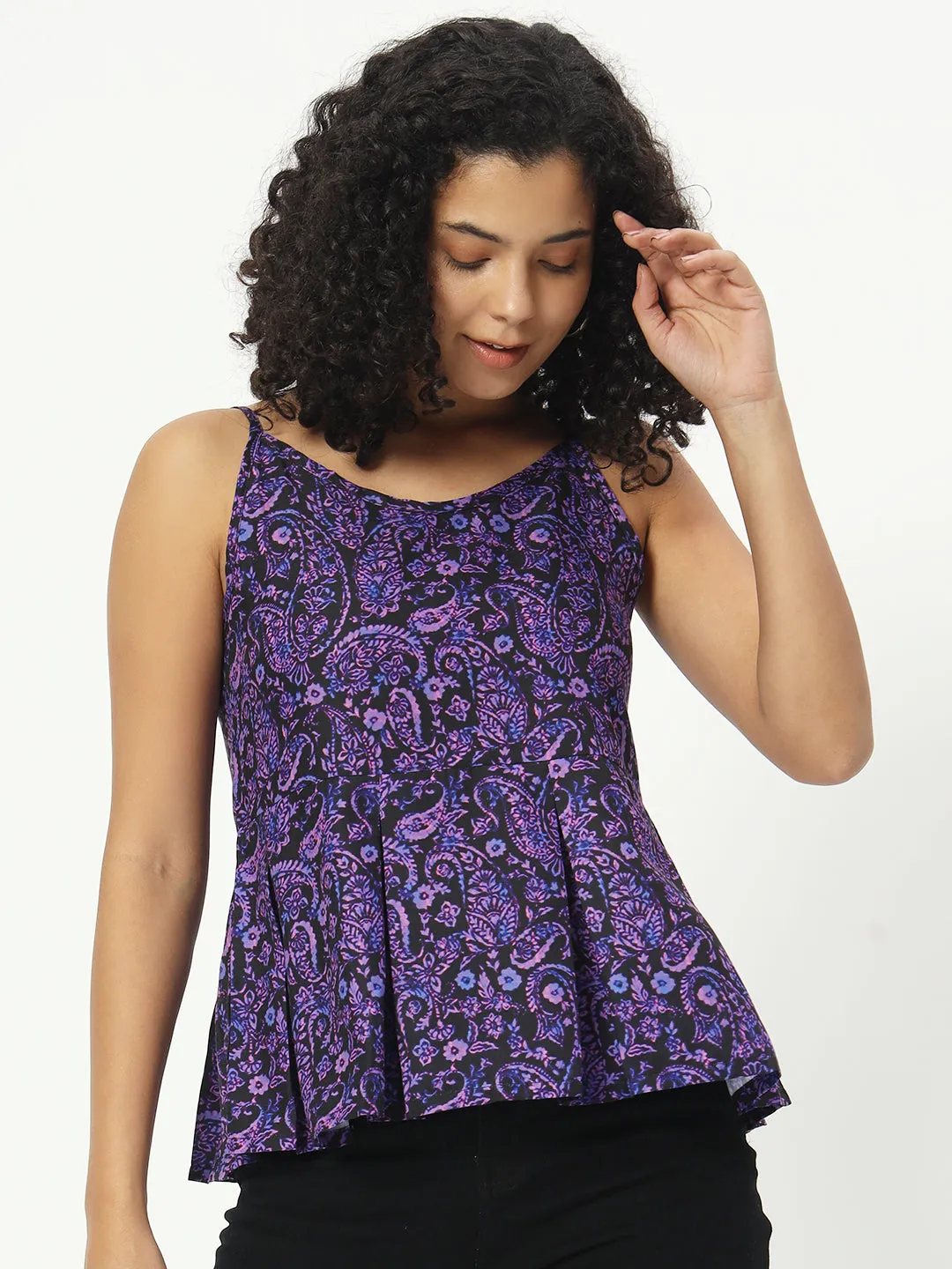 Women Floral Print Purple Cotton Top